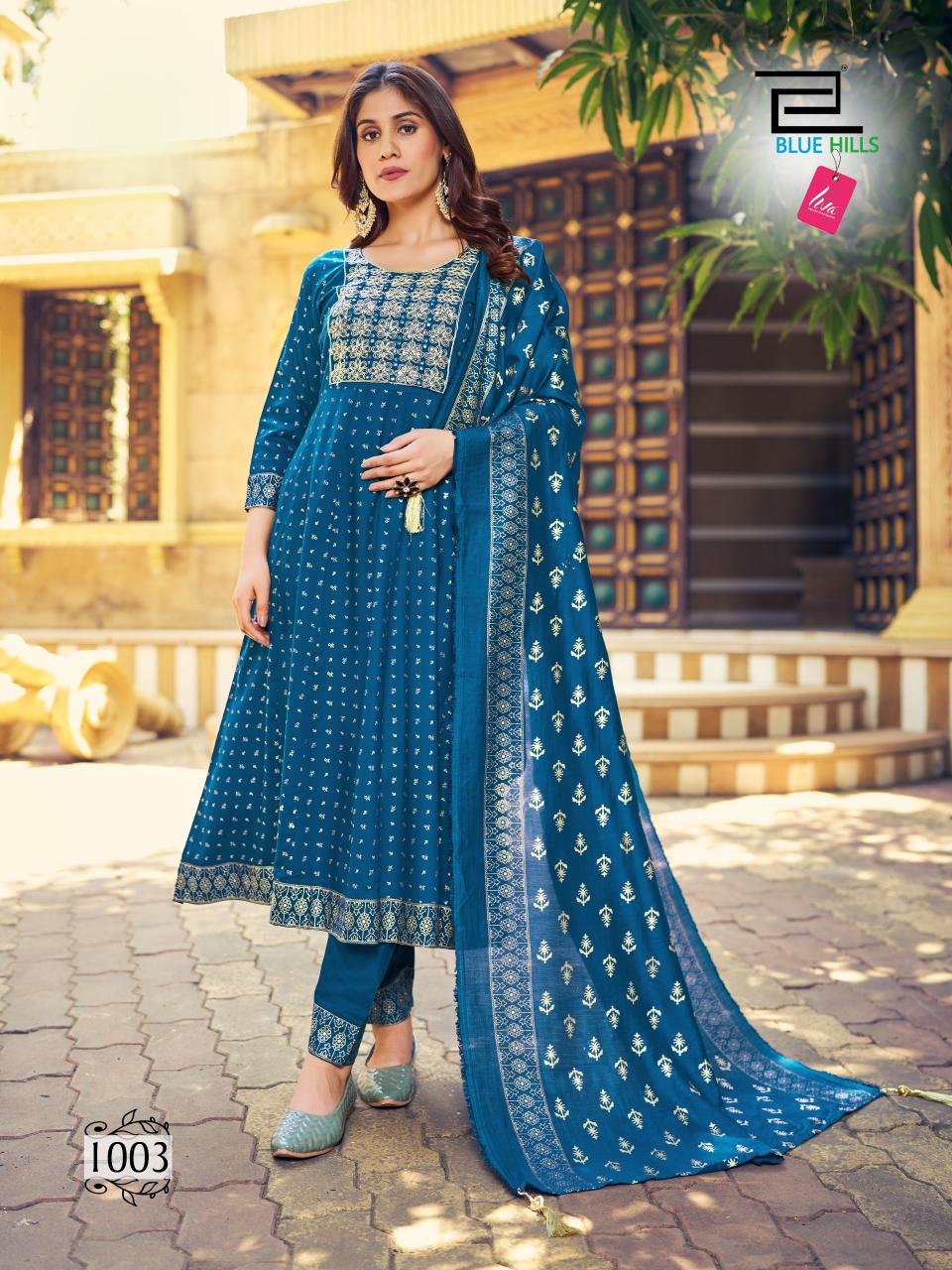 Meera By Blue Hills Rayon Printed Anarkali Kurti With Bottom Dupatta Wholesale Market In Surat